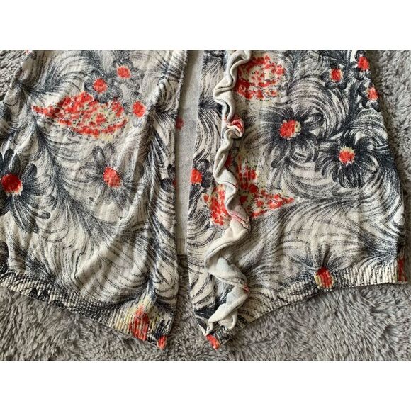 38 SPARROW ANTHROPOLOGIE gray FLORAL Pima cotton RUFFLE OPEN CARDIGAN SWEATER - Picture 2 of 10